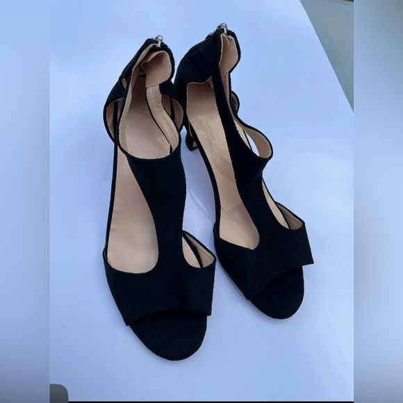 Women's Black Block Heeled Sandals, Fashion Cutout Design Back Zipper Sandals - Picture 14 of 14